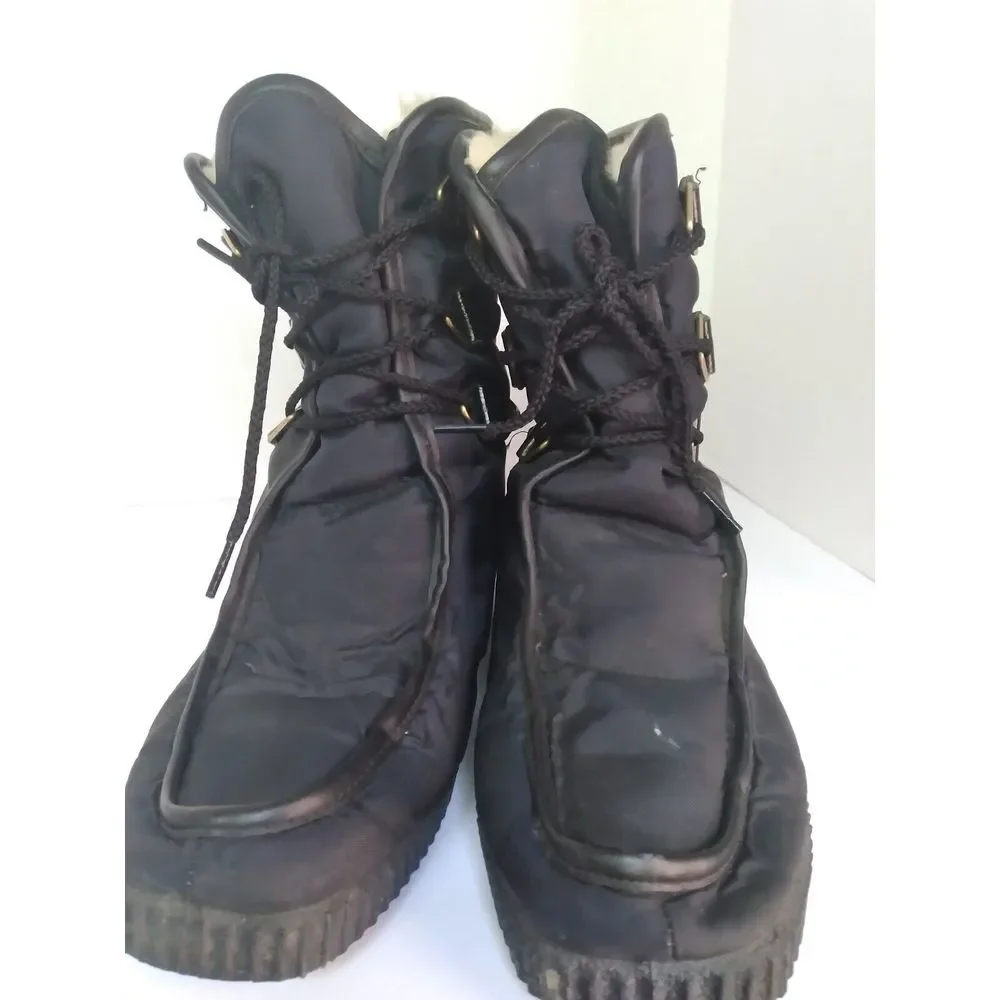 Winter Snow Boots Black Nylon Lace Up Warm Ankle‎ Boots